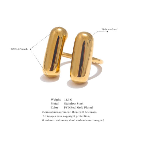Double Cylindrical Opening Ring Gold - Image 3