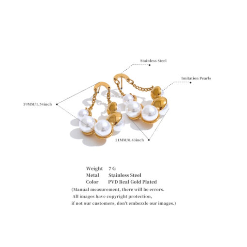 Pearls Geometric Chain Drop Earrings Silver - Image 3