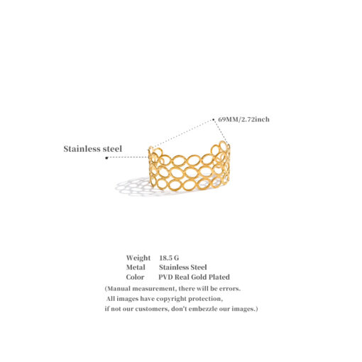 Oval Hollow Wide Wrist Cuff Bracelet Gold - Image 3