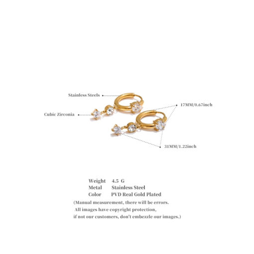 Shiny Cubic Drop Earrings Gold - Image 3
