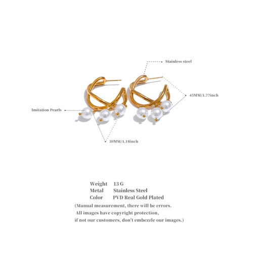 Pearls Geometric Huggie Earrings Gold - Image 3