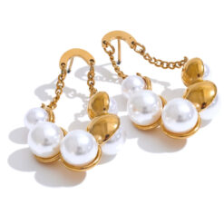 Pearls Geometric Chain Drop Earrings Gold