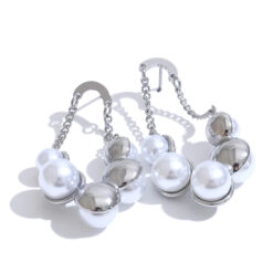 Pearls Geometric Chain Drop Earrings Silver