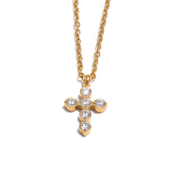 Cross Shiny Pendant Necklace Gold