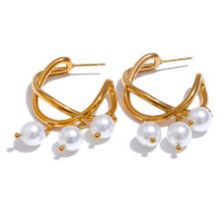 Pearls Geometric Huggie Earrings Gold