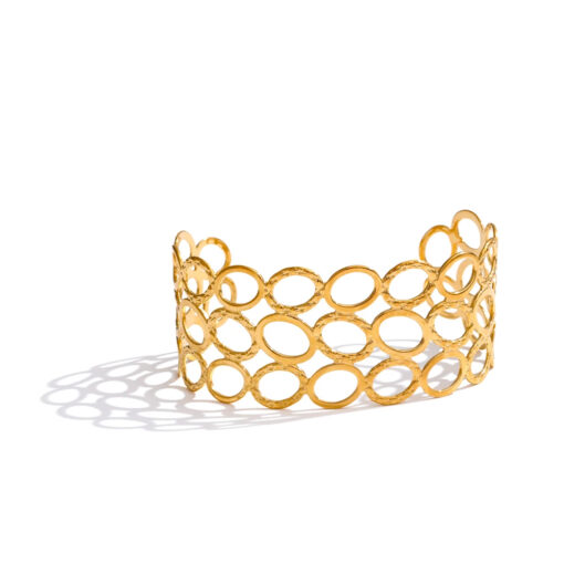 Oval Hollow Wide Wrist Cuff Bracelet Gold