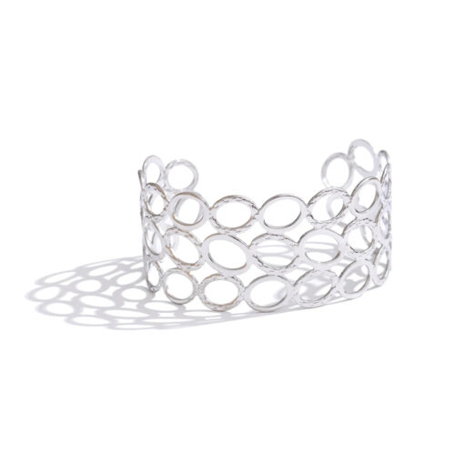 Oval Hollow Wide Wrist Cuff Bracelet Silver