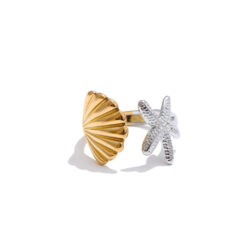 Ocean Style Stainless Steel Metal Shell Starfish Adjustable Summer Ring (Gold & Silver Mix)