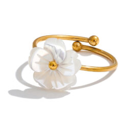 Natural Shell Flower Adjustable Open Ring